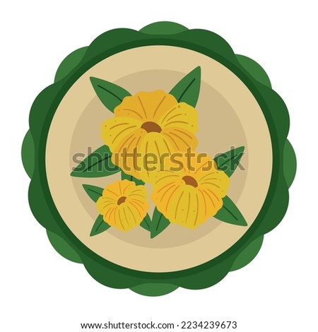flowers and leaf floral label icon