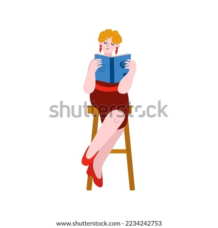 Elegant woman read book on high chair