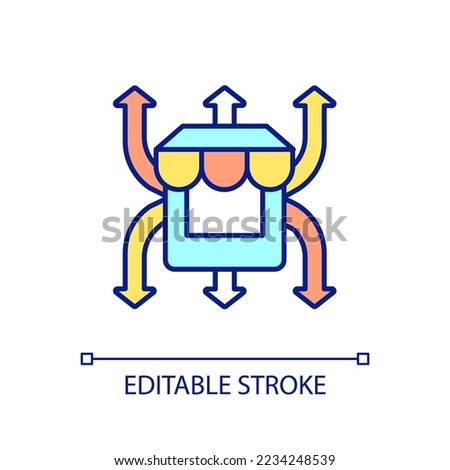 Market expansion RGB color icon. Business industry development and extension. Commerce and sales. Isolated vector illustration. Simple filled line drawing. Editable stroke. Arial font used