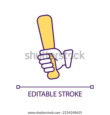 Physical violence RGB color icon. Aggression and harassment. Sport bat for baseball game. Isolated vector illustration. Simple filled line drawing. Editable stroke. Arial font used