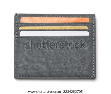 Front view of gray plastic card holder isolated on white Royalty-Free Stock Photo #2234253705