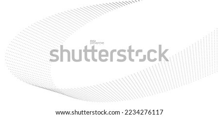 Light grey abstract background, vector wave of flowing particles, curvy lines of dots in motion, technology and science theme, airy and ease futuristic illustration.