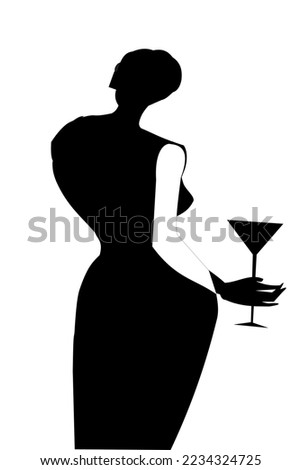 Image of a silhouette woman holding a wine glass,black and white
