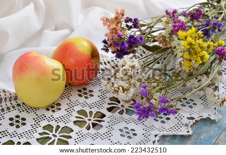 Still life with Limonium and apples