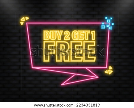 Neon Icon. Buy 1, 2, 3 Get 1 Red label icon. Vector illustration