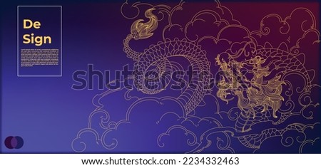 chinese dragon background with line shape and color gradient.China dragon Banner Template with Dummy Text for Web Design, Landing Page and Printables