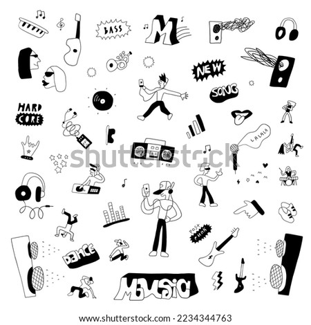 Dance music doodles , isolated vector design elements
