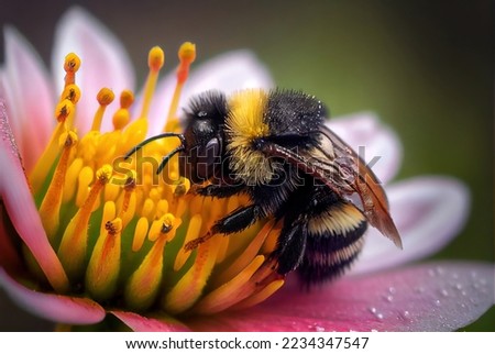 Bumblebee on a flower macro. Bumblebee collects flower nectar Royalty-Free Stock Photo #2234347547