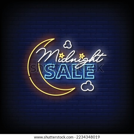 Neon Sign midnight sale with brick wall background vector Royalty-Free Stock Photo #2234348019