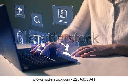 Online legal advice service with working for justice. Services a lawyer, notary or other legal rights profile concept. Royalty-Free Stock Photo #2234355841