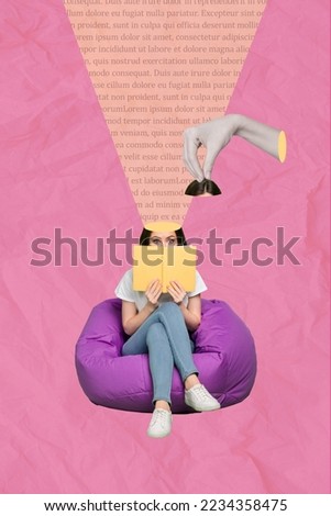 Photo artwork minimal collage picture of arm open head reading interesting book lady isolated drawing background