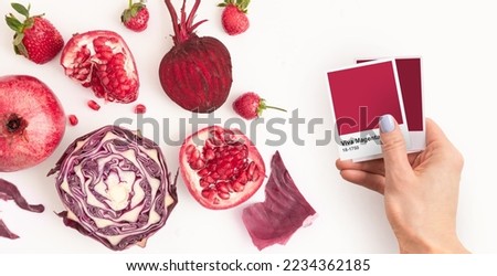 fresh magenta color organic vegetables captured from above . color of the year 2023 viva magenta