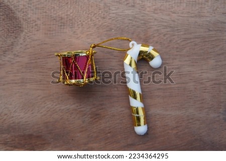 Christmas decorations ornament on wooden background. Christmas and new year decoration items.