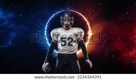 American Football Player with Neon Lights. Game Winner. Sports Betting. Bets in the Mobile Application.