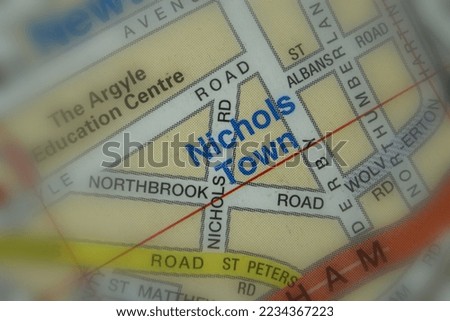 Nichols Town District of the port city of Southampton, Hampshire, United Kingdom atlas map town name - tilt-shift