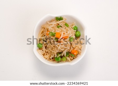 Vegetable fried rice, Chinese cuisine pictures, isolated on white background.