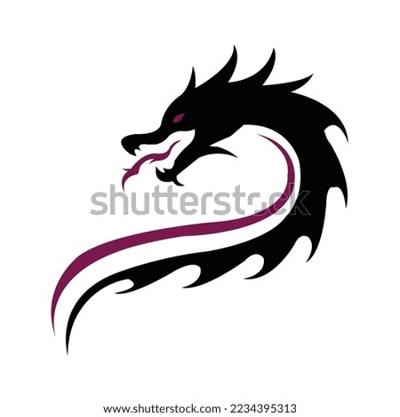 Chinese dragon head silhouette flat color logo design,Creative vector illustration