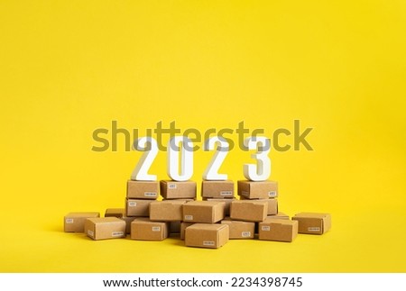 2023 Business ecommerce or export , import concepts with text number on product box order.marketplace and transportation service.copy space Royalty-Free Stock Photo #2234398745