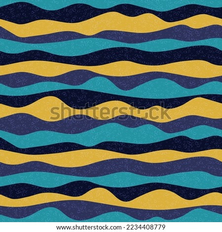 Curve multicolor wave lines vector seamless pattern. Modern horizontal stripe surges design. Smooth ripple textile print. Foam overlaying texture. Surge wave flow repeat swatch. Funky geometry.