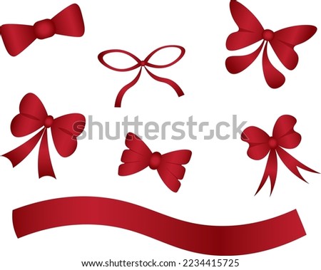 Set of red gift bows made of satin ribbons. Elements templates for the design of holiday cards. Vector illustration.