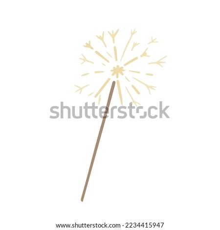 Hand-drawn cute isolated clip art illustration of firework stick. Vintage festive sparkler for New Year festival celebration. Vector illustration EPS 10