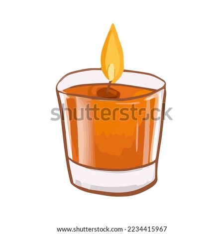 Hand-drawn cute isolated clip art illustration of cozy orange aroma candle in glass cup. Vector illustration EPS 10