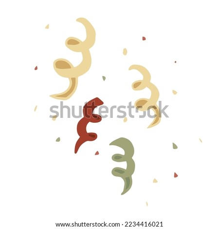 Hand-drawn cute isolated clip art illustration of Christmas confetti. Vintage colorful festive ribbons for party and celebrations. Vector illustration EPS 10