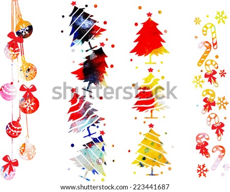 watercolor vector set for decoration of Christmas banners