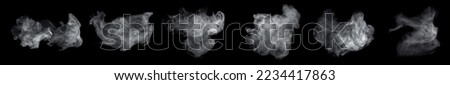 Fog or smoke set isolated on black background. White cloudiness, mist or smog background.  Royalty-Free Stock Photo #2234417863