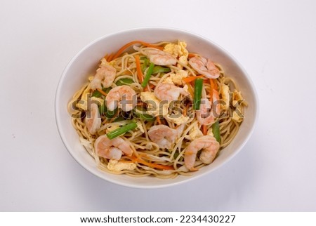 Prawns noodles, Chinese cuisine pictures, isolated on white background.
