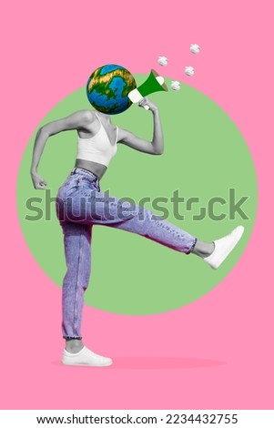 Creative photo 3d collage artwork poster of responsible person moving protest care planet save earth isolated on painting background