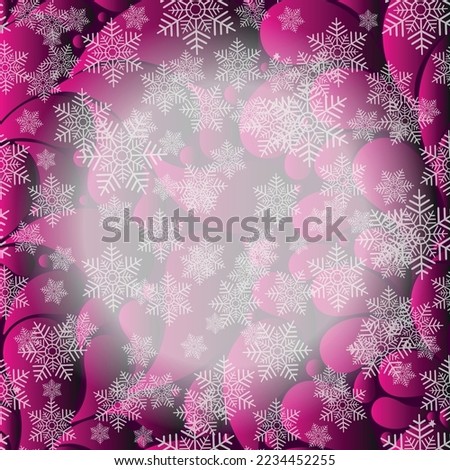 Christmas pink gradient background with snowflakes, paisley. For greeting card, Vector