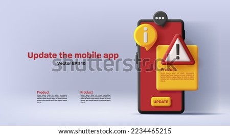3d illustration of a smartphone with warning error message pop up from the screen