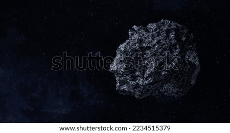 Asteroid or a meteorite flies in space, against the background of nebulae and stars. Science fiction art. Meteorite surface. High resolution space background.  Elements of this image furnished by NASA
