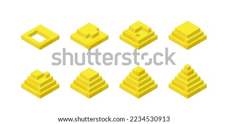 a set of instructions for assembling a pyramid of plastic bricks. Vector clipart