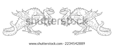 Fantastic dragon for coloring. Template for coloring book.