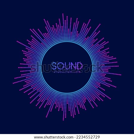 Circle sound wave visualisation. Pixel music player equaliser. Radial audio signal or vibration element. Voice recognition. Epicentre, target, radar, radio icon concept. Royalty-Free Stock Photo #2234552729