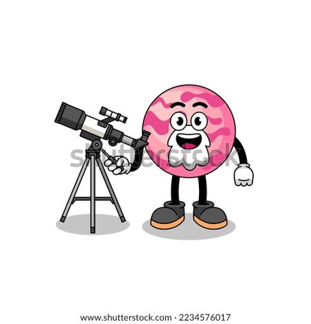 Illustration of ice cream scoop mascot as an astronomer , character design