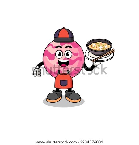 Illustration of ice cream scoop as an asian chef , character design
