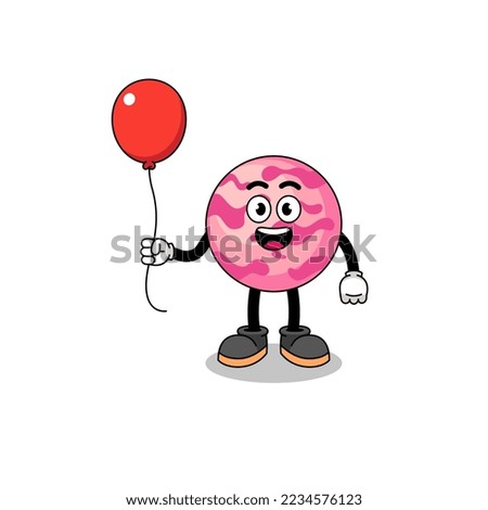 Cartoon of ice cream scoop holding a balloon , character design