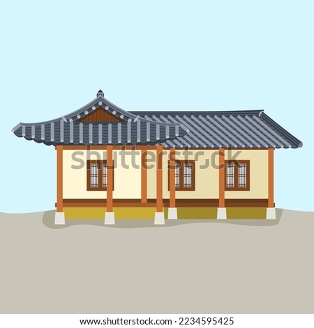 Editable Traditional Hanok Korean House Building Vector Illustration for Artwork Element of Oriental History and Culture Related Design Royalty-Free Stock Photo #2234595425