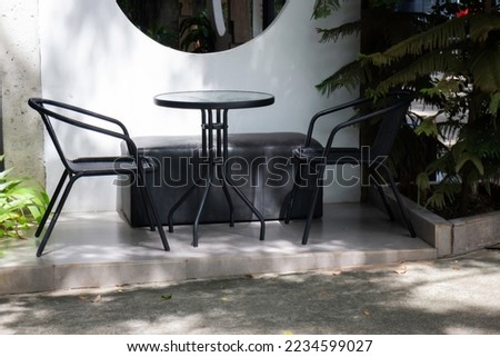 Empty cafeteria or restaurant tables with chairs, stock photo