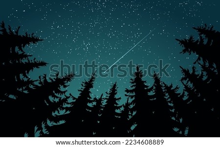 Starry night sky nature landscape with forest. Vector scenery illustration Royalty-Free Stock Photo #2234608889