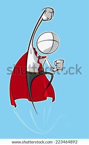 Sparse vector illustration of a of a generic Business cartoon character with a red cape on a superhero pose.