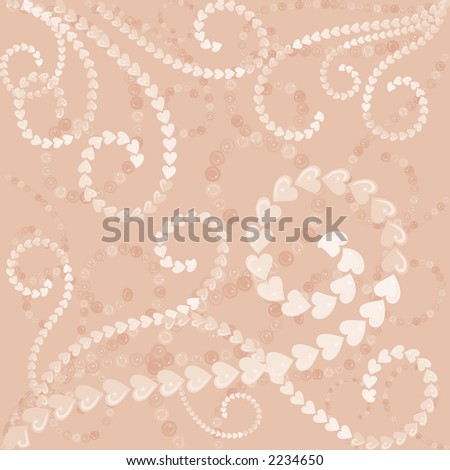 Illustration of swirling pearls and hearts in a twisting background no gradients.