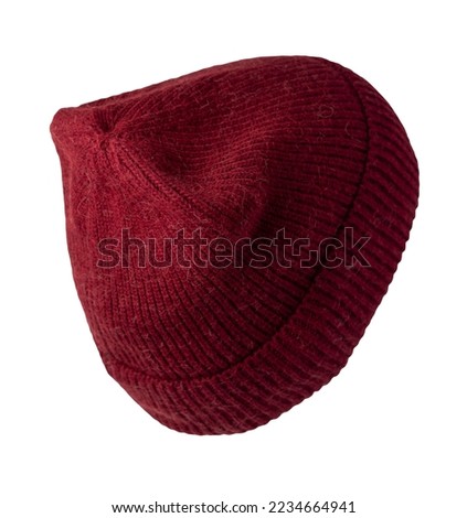 dark red hat isolated on white background .knitted hat .
