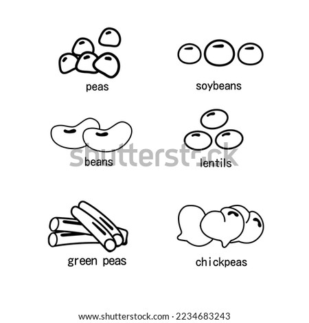 A set of legumes outline. Peas soybeans beans lentils lentils chickpeas green beans Royalty-Free Stock Photo #2234683243
