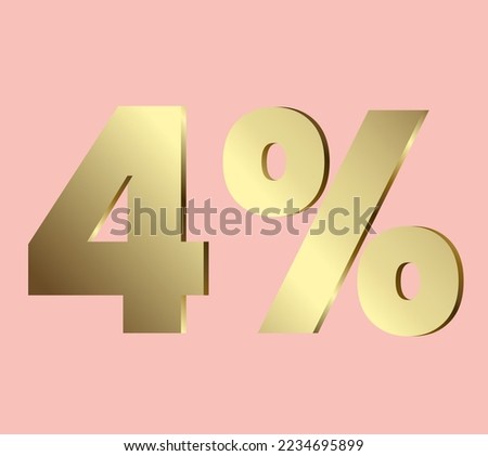4% Ds Letter Golden, Golden FOUR Percent 3D transparency and pastel color background, transparent gold 3Ds lettre use for levels, calculated projects, vector illustration.