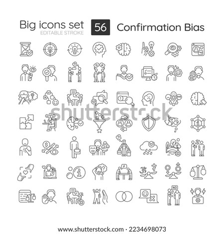 Confirmation bias linear big icons set. Barrier to critical thinking. Customizable thin line symbols. Isolated vector outline illustrations. Editable stroke. Montserrat Bold, Light fonts used Royalty-Free Stock Photo #2234698073
