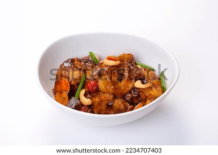 Kung pao sauce (Chicken, beef, prawns ex...) Chinese cuisine pictures, isolated on white background.